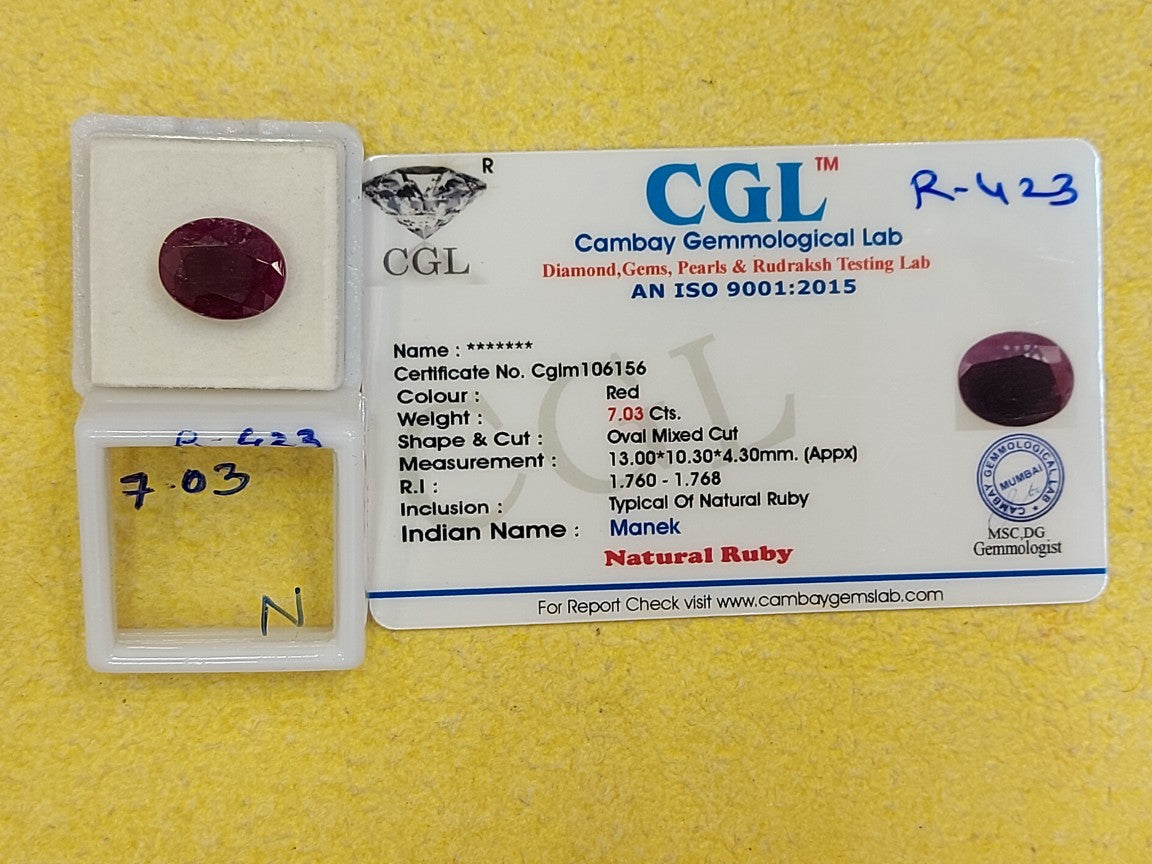 7.03 Carat Natural Ruby Stone