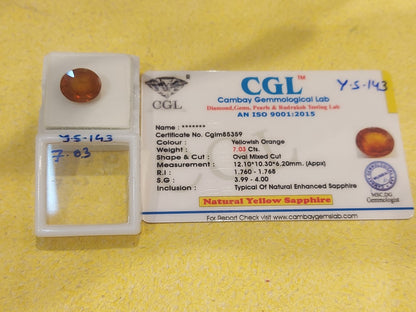 7.03 Carat Natural Yellow Sapphire Stone