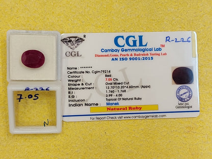 7.05 Carat Natural Ruby Stone