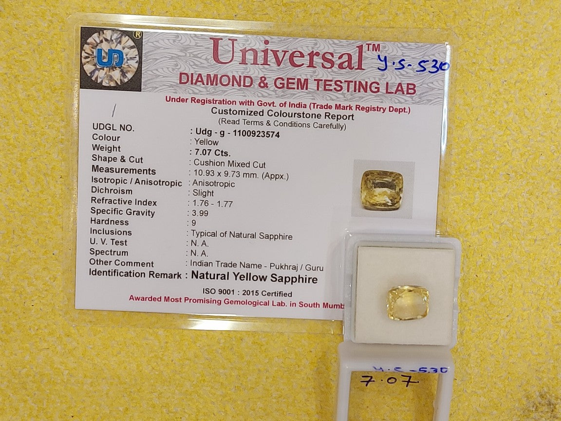 7.07 Carat Natural Yellow Sapphire Stone
