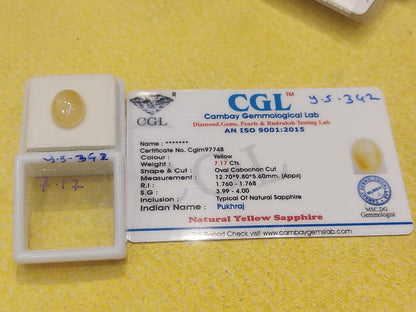 7.17 Carat Natural Yellow Sapphire Stone