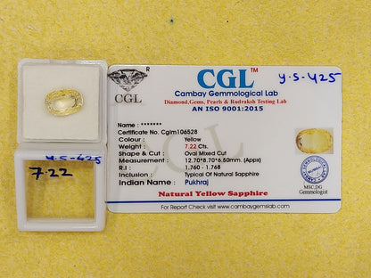 7.22 Carat Natural Yellow Sapphire Stone