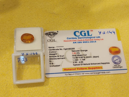 7.23 Carat Natural Yellow Sapphire Stone