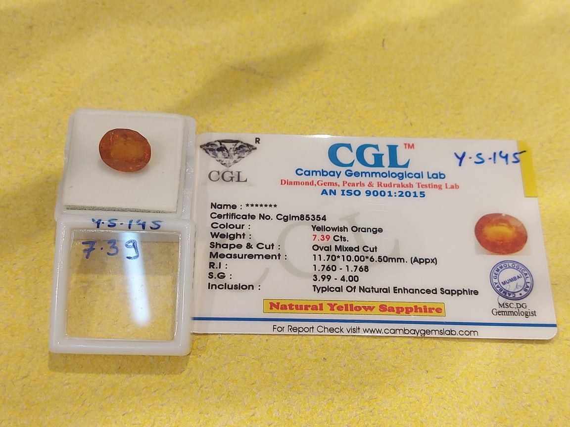 7.39 Carat Natural Yellow Sapphire Stone