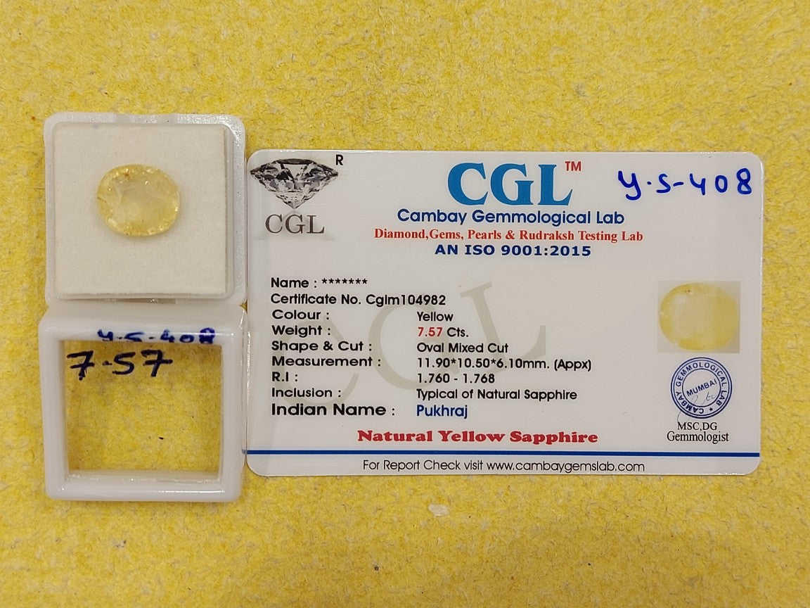 7.57 Carat Natural Yellow Sapphire Stone