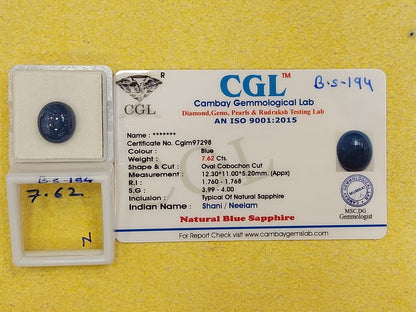 7.62 Carat Natural Blue Sapphire Stone