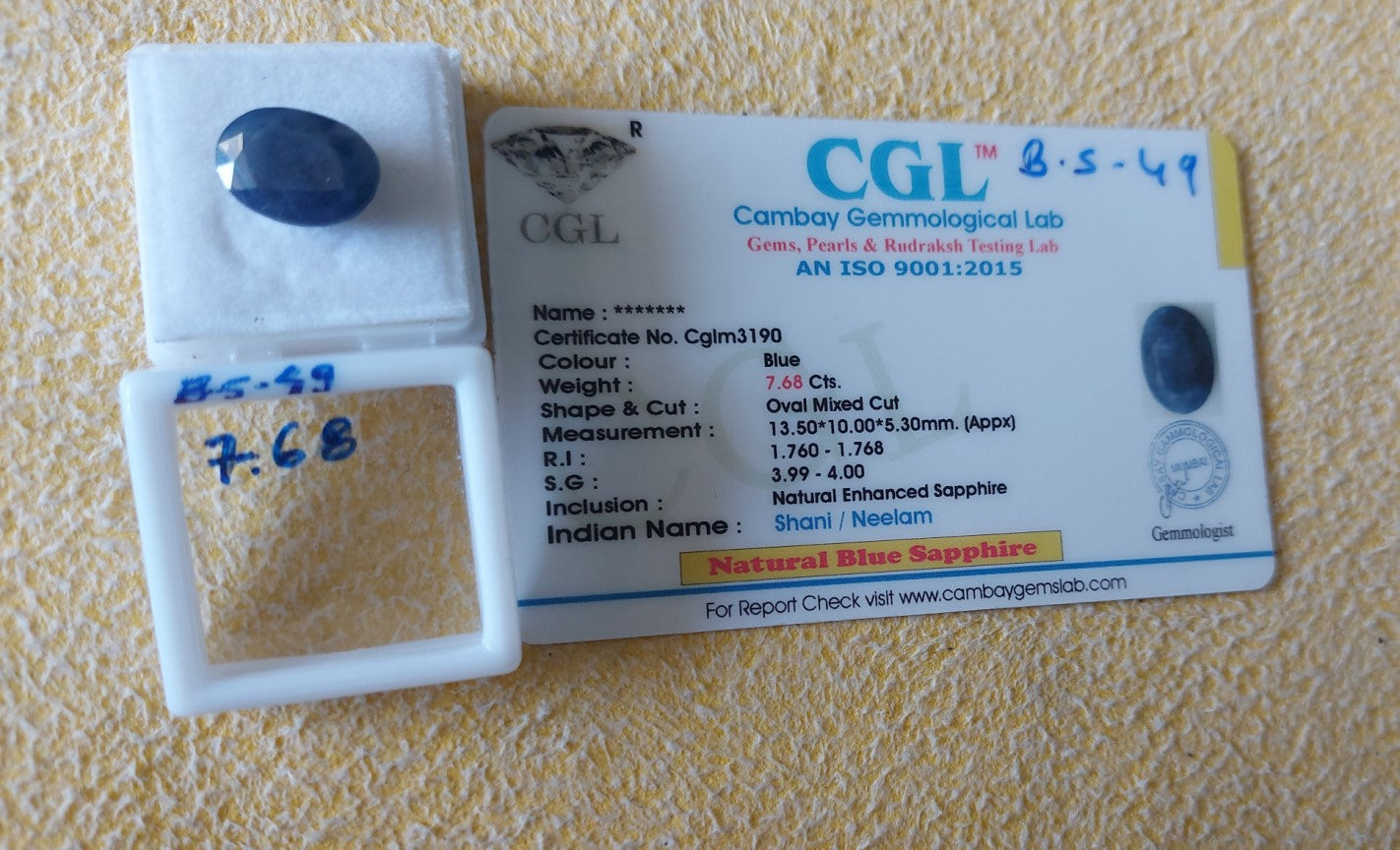 7.68 Carat Natural Blue Sapphire Stone