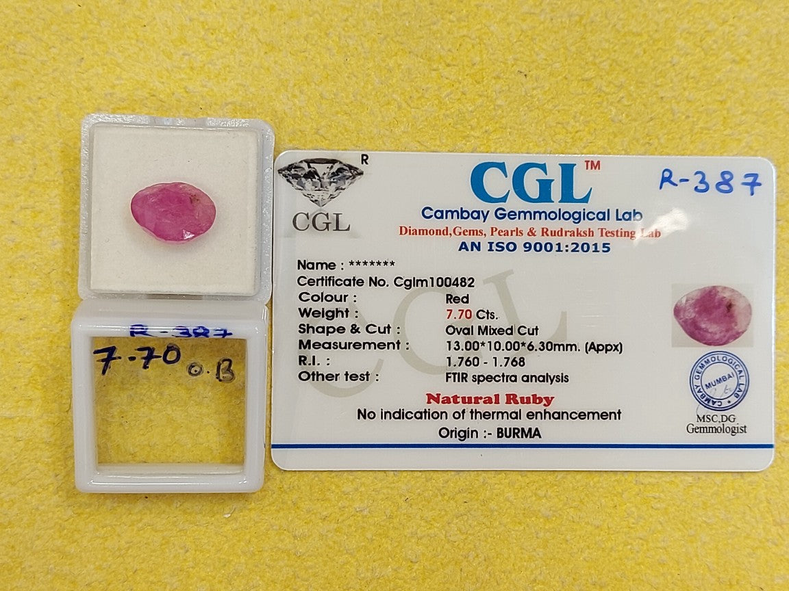 7.70 Carat Natural Old Burma Ruby Stone