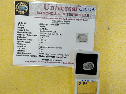 7.71 Carat Natural White Sapphire Stone