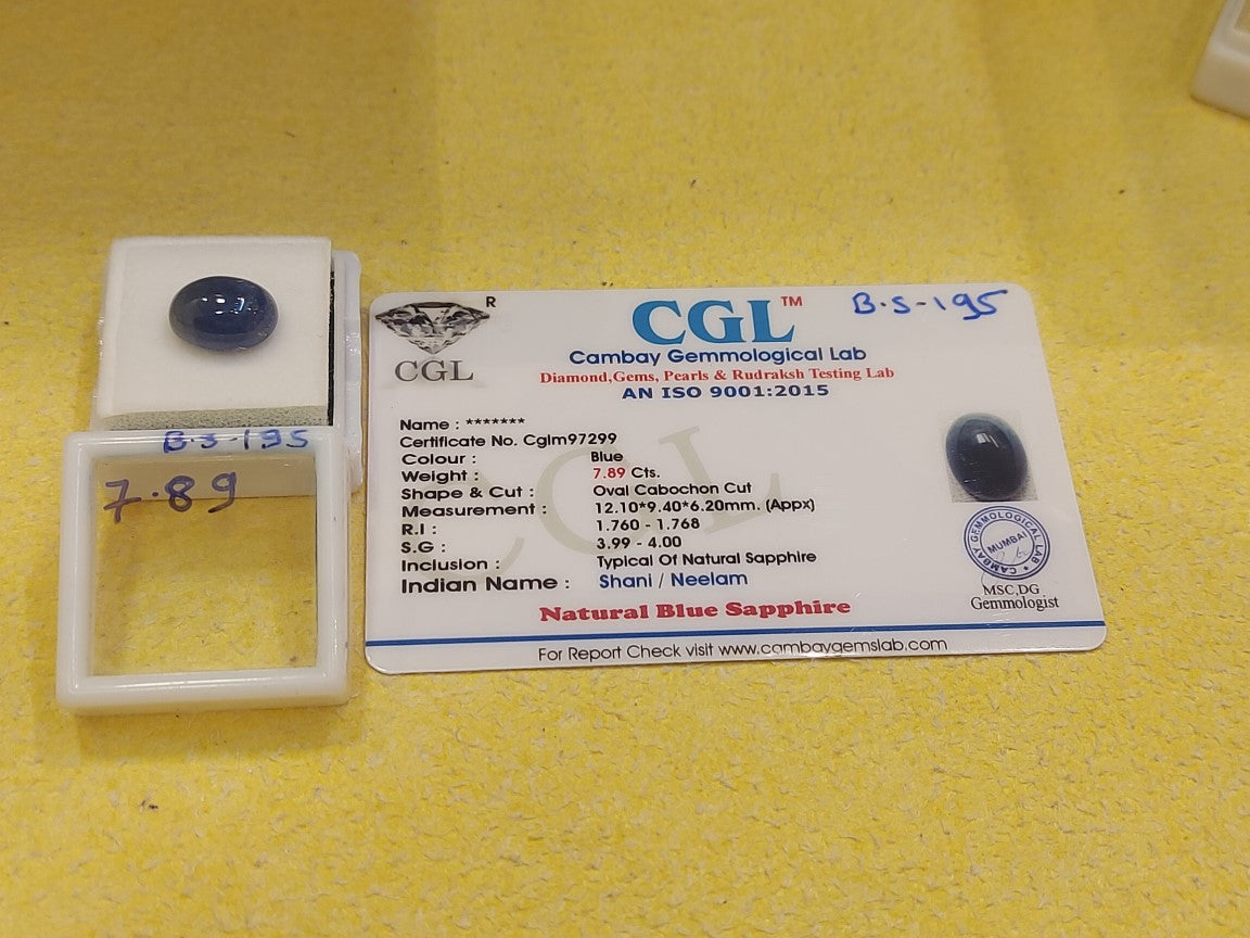 7.89 Carat Natural Blue Sapphire Stone
