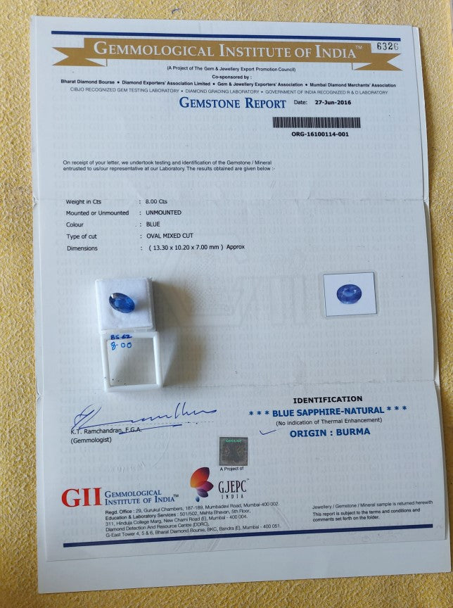 8.00 Carat Natural Blue Sapphire Stone