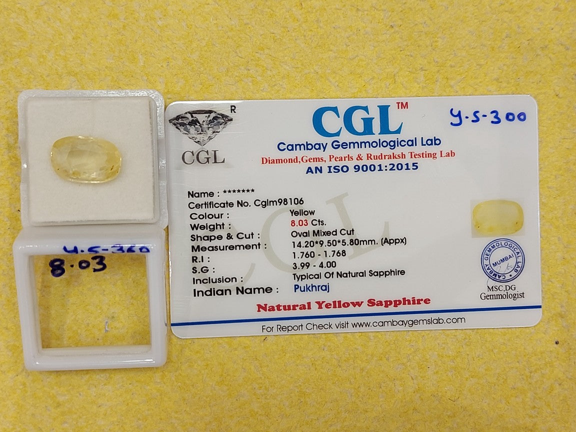8.03 Carat Natural Yellow Sapphire Stone