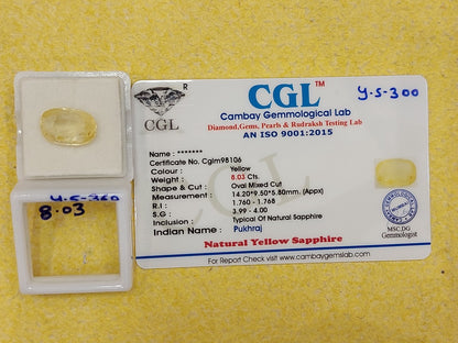 8.03 Carat Natural Yellow Sapphire Stone