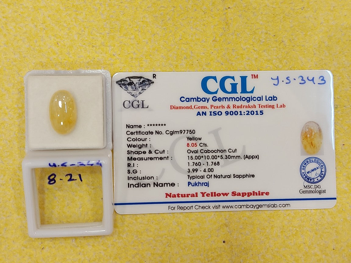 8.21 Carat Natural Yellow Sapphire Stone