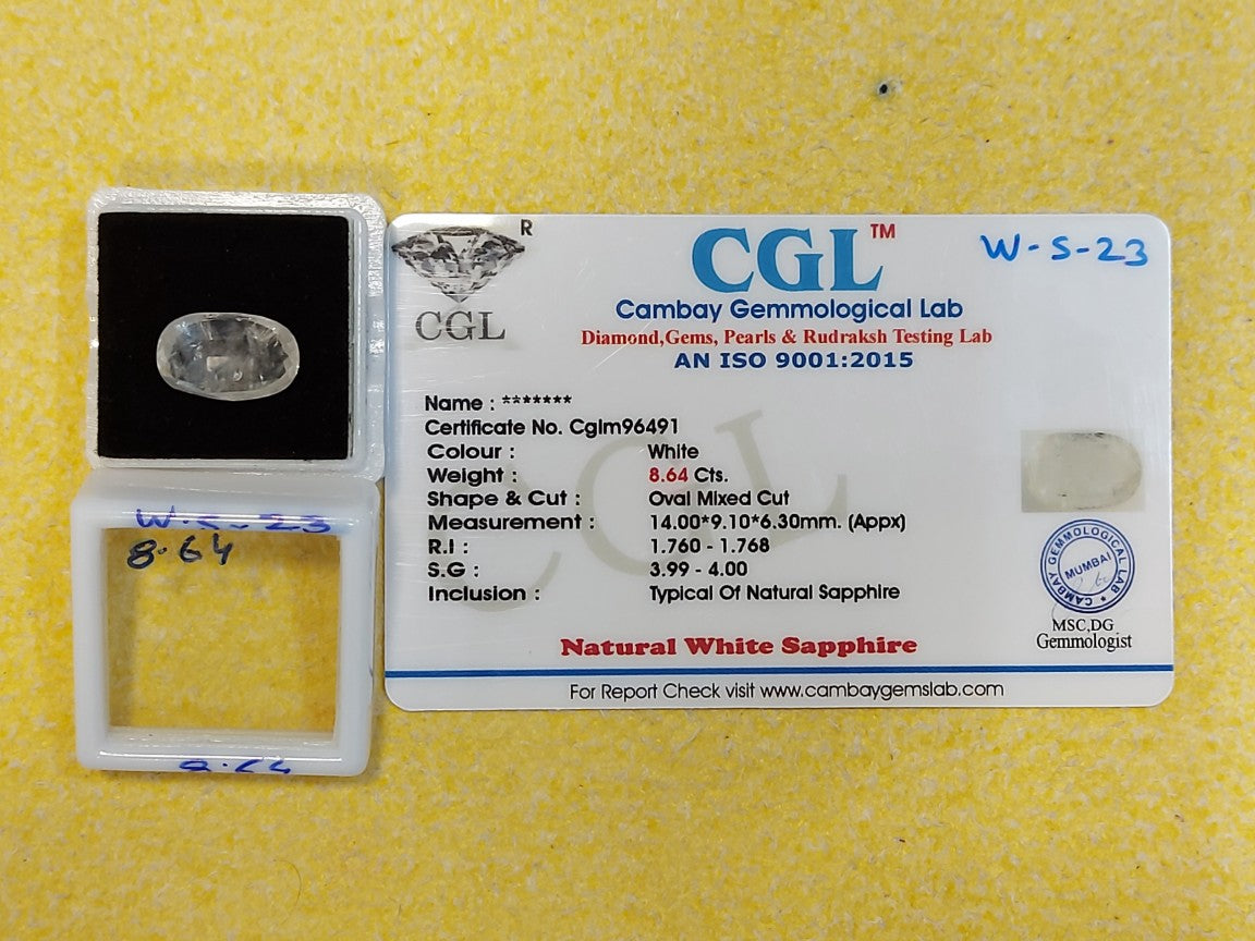 8.64 Carat Natural White Sapphire Stone