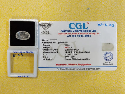 8.64 Carat Natural White Sapphire Stone