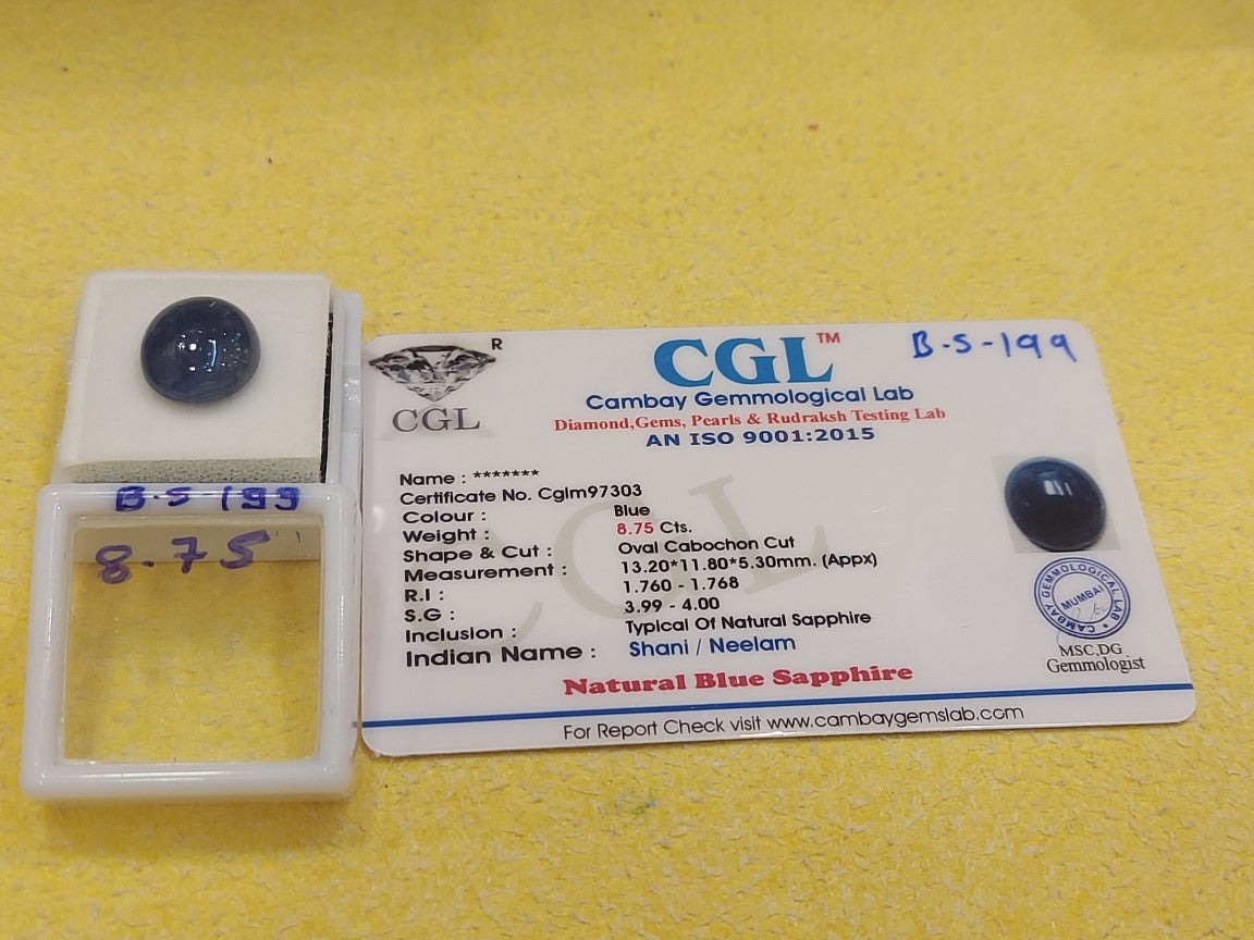 8.75 Carat Natural Blue Sapphire Stone