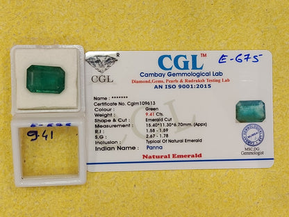 9.41	Carat Natural Emerald Stone