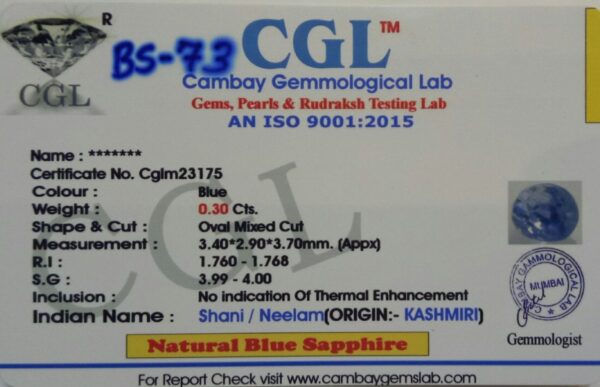 0.30-CARAT EYE-CLEAN KASHMIRI BLUE SAPPHIRE - Image 3