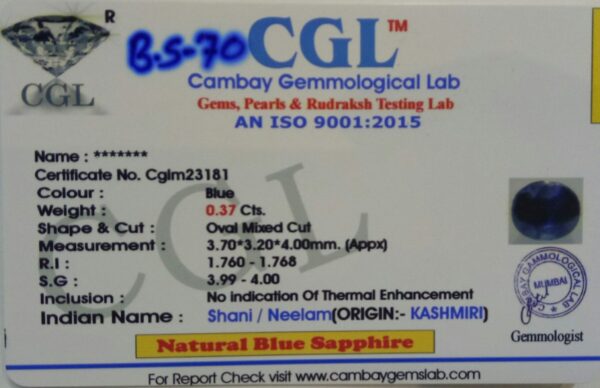 0.37 Carat Natural Blue Sapphire Stone - Image 2