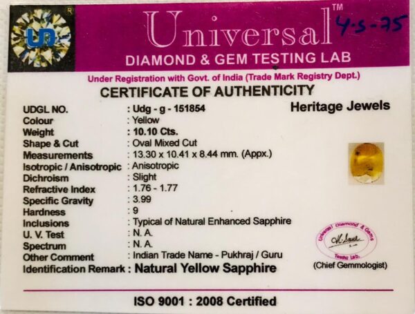 10.10 Carat Natural Yellow Sapphire Stone - Image 2