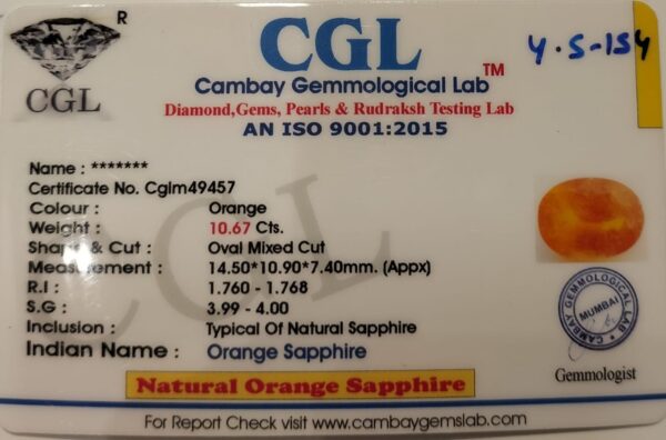 10.67 Carat Natural Orange Sapphire Stone - Image 2