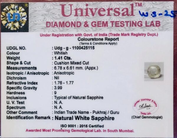 1.41 Carat Natural White Sapphire Stone - Image 2