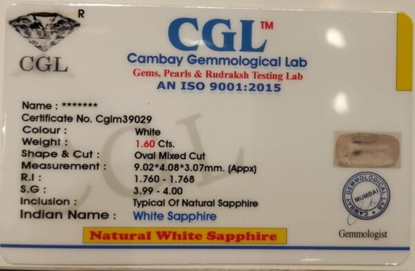 1.60 Carat Natural White Sapphire Stone - Image 2
