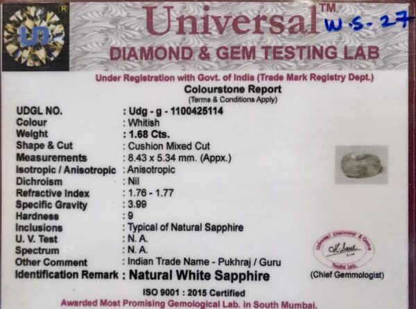 1.68 Carat Natural White Sapphire Stone - Image 2