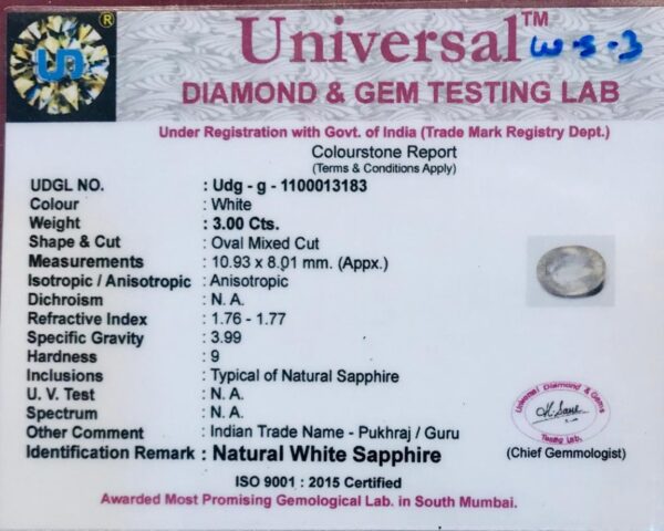 3.00 Carat Natural White Sapphire Stone - Image 2