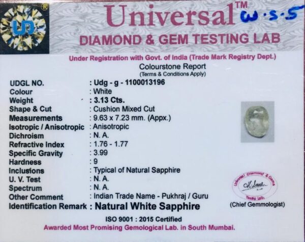 3.13 Carat Natural White Sapphire Stone - Image 2