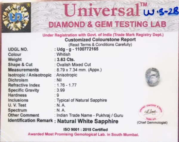 3.63 Carat Natural White Sapphire Stone - Image 2