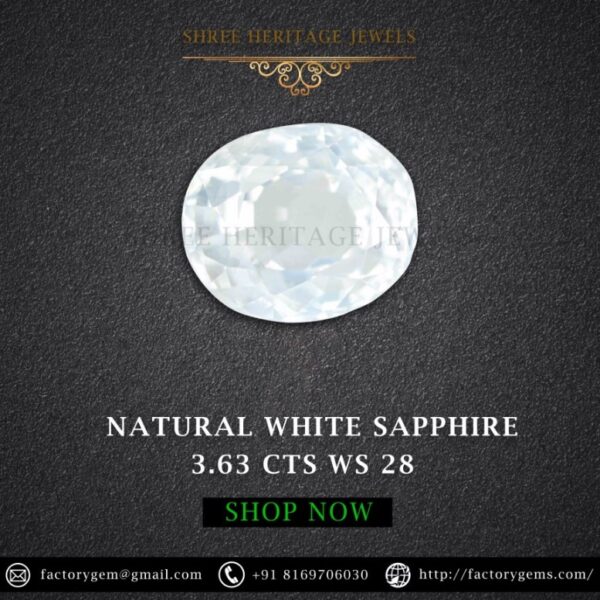 3.63 Carat Natural White Sapphire Stone