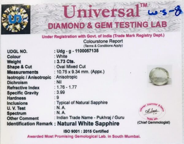 3.73 Carat Natural White Sapphire Stone - Image 2