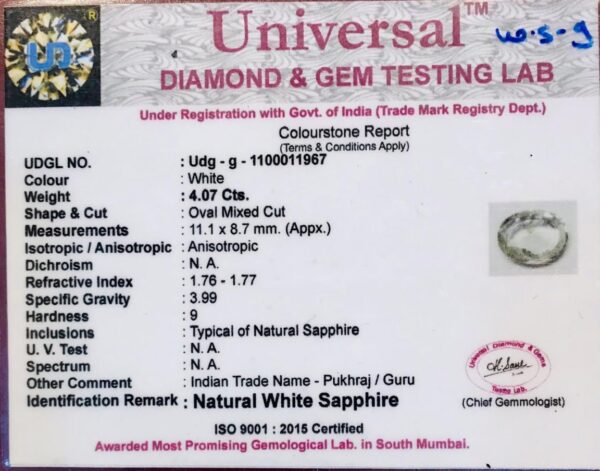4.07 Carat Natural White Sapphire Stone - Image 2