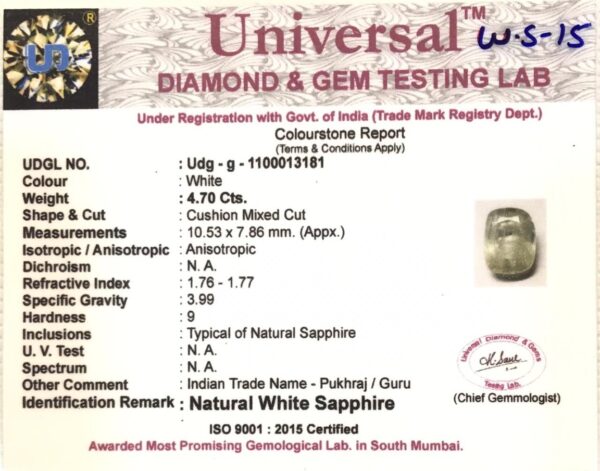 4.70 Carat Natural White Sapphire Stone - Image 2