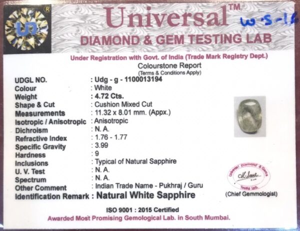 4.72 Carat Natural White Sapphire Stone - Image 2