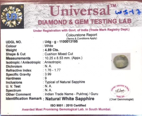 4.89 Carat Natural White Sapphire Stone - Image 2