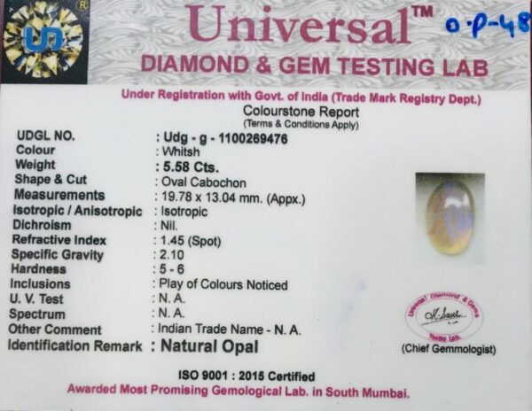 5.58 Carat Natural Opal Stone - Image 2