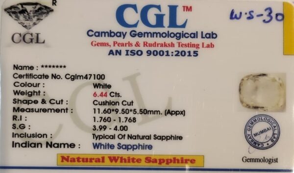 6.44 Carat Natural White Sapphire Stone - Image 2
