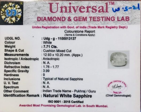 7.71 Carat Natural White Sapphire Stone - Image 2
