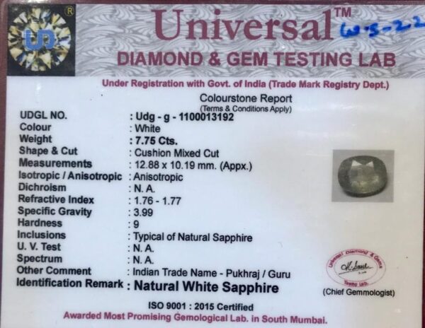 7.75 Carat Natural White Sapphire Stone - Image 2