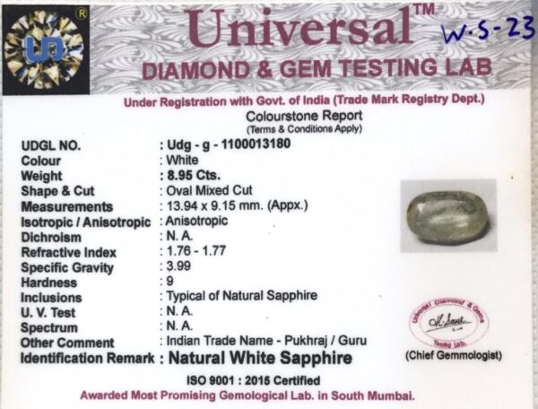 8.95 Carat Natural White Sapphire Stone - Image 2