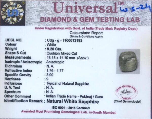 9.20 Carat Natural White Sapphire Stone - Image 2