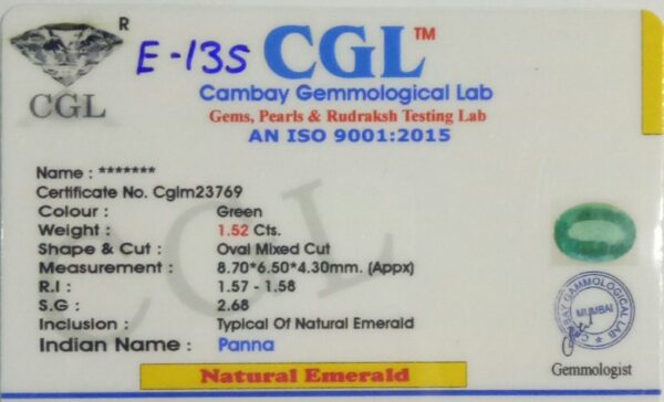 1.52 Carat Natural Emerald Stone - Image 2