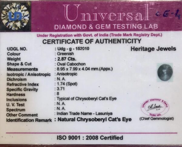 2.87 Carat Natural Chrysoberyl Cats Eye Stone - Image 2