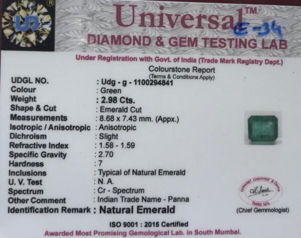 2.98 Carat Nartal Emerald Stone - Image 3