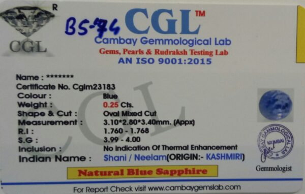 0.25 Carat Natural Blue Sapphire Stone - Image 2
