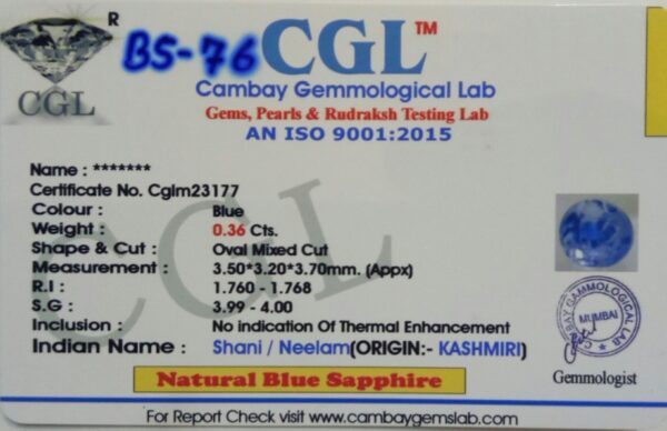 0.36 Carat Natural Blue Sapphire Stone - Image 2