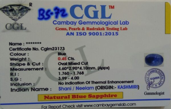0.45 Carat Natural Blue Sapphire Stone - Image 3